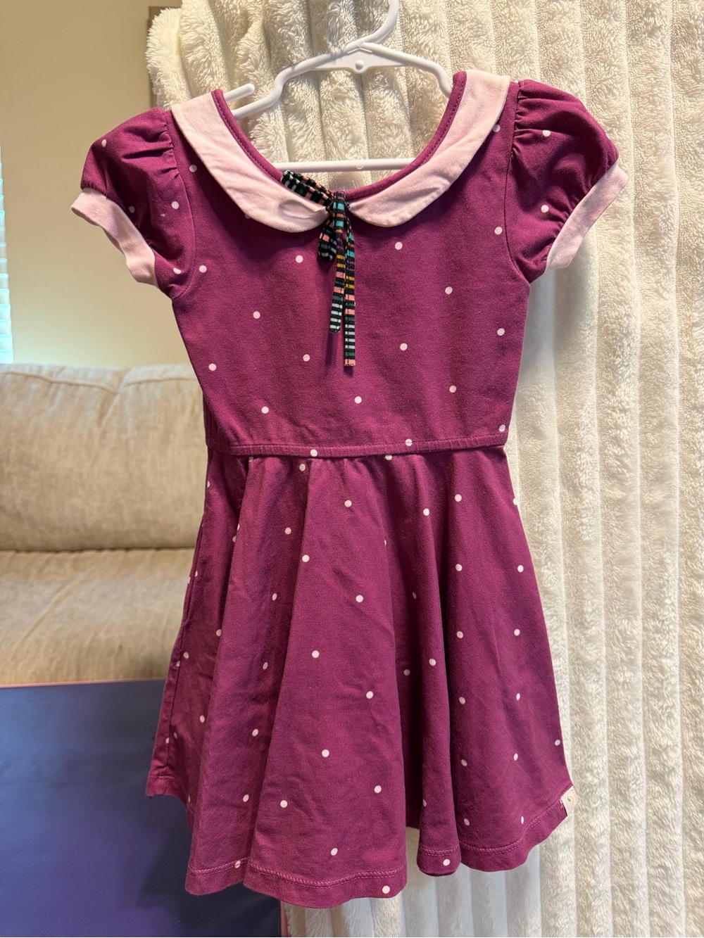 Well Dressed Wolf Plum Polka Dot Dress with Pink Collar